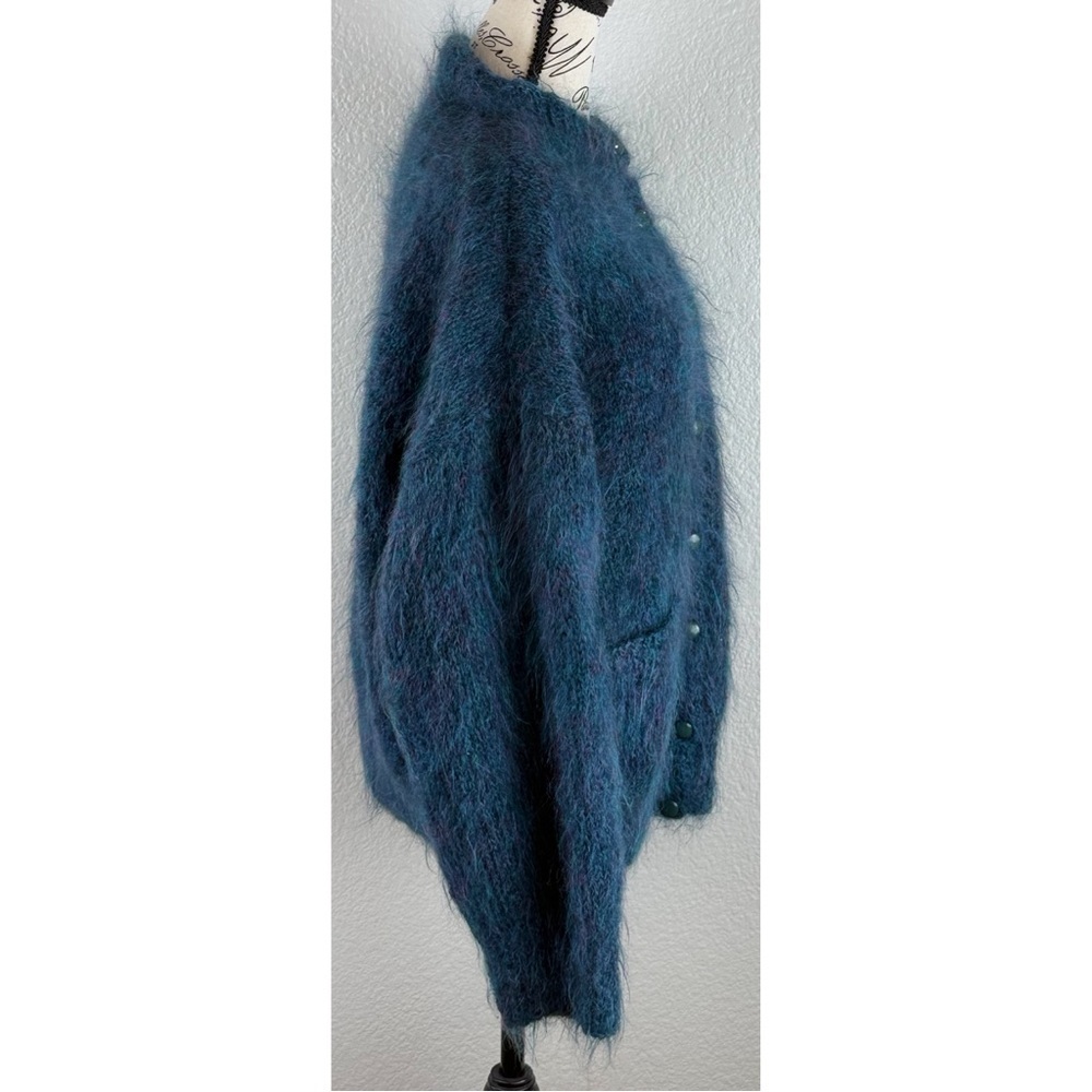 Athena Designs Irish Handknit Mohair Cardigan Fuzzy Blue/Purple Cardigan Large View 3